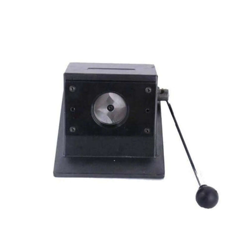 Front view of All In One Circle Punch Die Cutter For Paper And PVC Cards Heavy Duty Stack Cutter showing steel blade and handle.