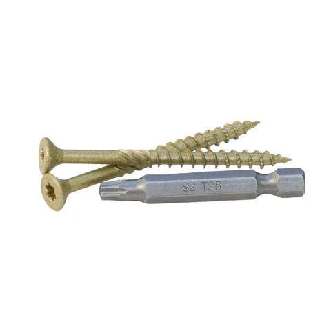 MAX Drive Exterior Decking And Outdoor Wood Screws With Bronze SKT Coating For Exterior Wood 2.5 Inch Number Ten 6 Lobe 25 Drive