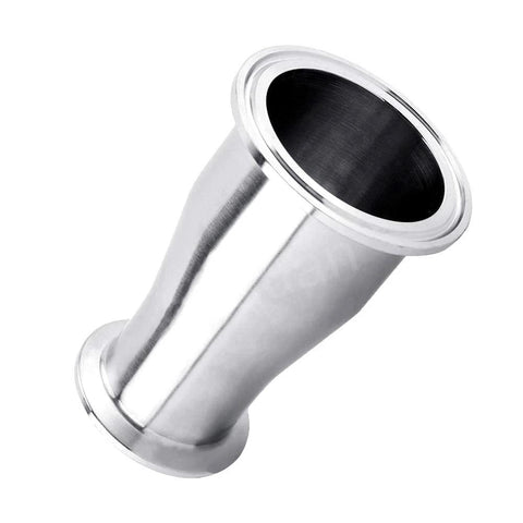 Side view of 304 stainless steel tri-clamp reducer ferrule, 2 in to 1-1/2 in tube OD, sanitary fitting.