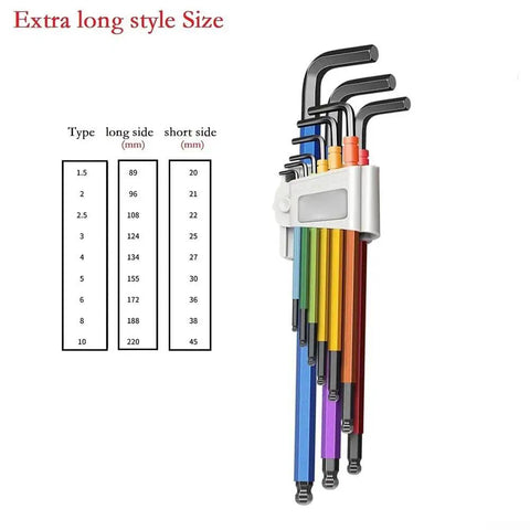Super Durable Ball End Hex Key Set 9 Pieces Metric Wrench Tool Kit Fits Tight Spots High Carbon Steel Screwdriver Repair Gear With Case, extra long