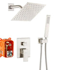 Brushed Nickel Shower System With 8 Inch Rainfall Head, Wall Mounted Faucet Set, Handle, Rough In Valve Body And Trim Kit