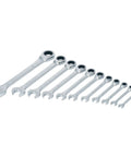 11 Piece SAE Ratcheting Wrench Set With 72 Tooth Box End For Quick Engagement And 15 Degree Offset In Tight Spaces Corrosion Resistant Chrome Finish