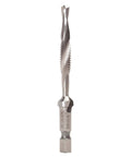 No Nonsense Combination Drill Tap And Countersink Bit For Up To 10 Gauge Metal with hex shank design for drilling and tapping.