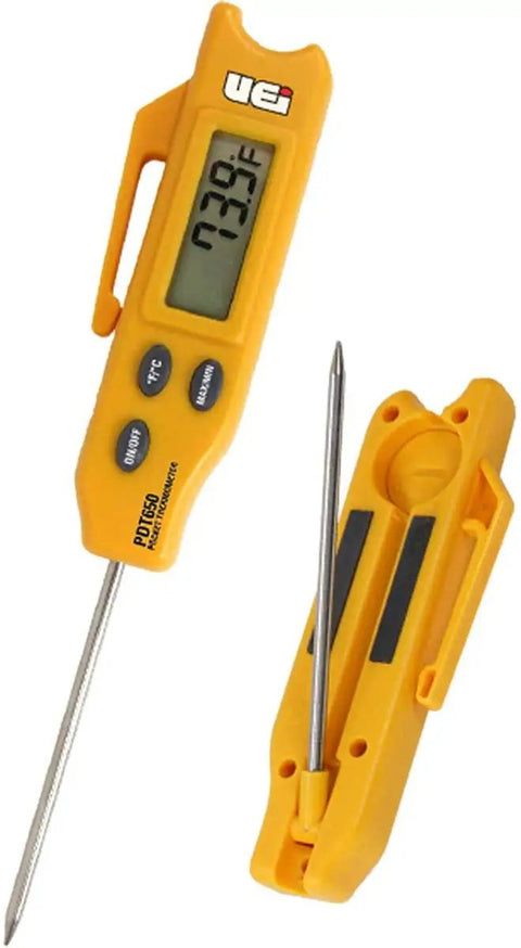 Pocket Digital Thermometer With Folding Probe Magnetic Mount And Large Display For HVAC And Field Work Yellow Rugged And Accurate Extended Temperature Range Go To Tool, yellow pocket digital thermometer with folding probe and magnetic back