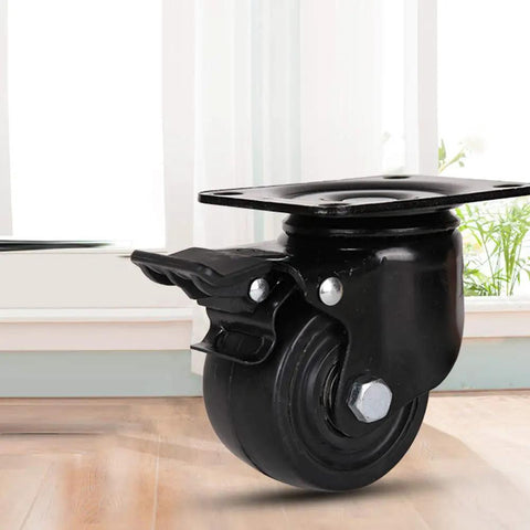 Built Tough Heavy Duty Nylon Caster Wheels Set Of Four Rock Solid Silent Roll Swivel Casters With Smooth Glide Plate Mount close-up view of a black nylon caster wheel.