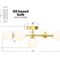 Five Light Bathroom Vanity Light Fixture With Milk Glass Globes In Brass Finish For A Slick Mid Century Modern Look And Semi Flush Mount Ceiling And Wall Sconce G9 Base with dimensions.
