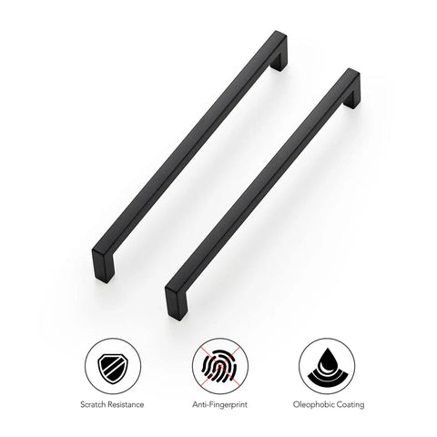 20 Pack Square Drawer Pulls 7.5 Inch Matte Black Cabinet Handles Zinc Construction Durable Modern Kitchen Hardware With Center Hole Spacing Fits 7.5 Inch Cabinets Easy Install Replacement For Drawer Dressers Wardrobes, two handles with fingerprint-resistant coating
