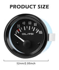 Universal oil pressure gauge kit, 52mm dial showing 0-100 PSI range.