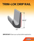 Diagram of Drip Rail Weather Shield For Cars And RVs, 1/2 Inch High, 125 Foot Length, PVC Flexible Rain Guard showing dimensions.