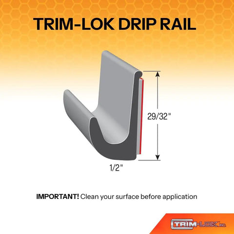 Diagram of Drip Rail Weather Shield For Cars And RVs, 1/2 Inch High, 125 Foot Length, PVC Flexible Rain Guard showing dimensions.