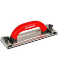 Heavy Duty Drywall Sanding Block With No Sweat Rubber Handle And Beefy Foam Cushion For Killer Wall Prep Wood Crafting Metal Buffing And Auto Body Polish Jobs, red handle and metal base.