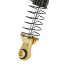 Close-up of 59mm Threaded Oil Shocks With Brass Ends For 1/18 TRX4M Upgrade, showing durable CNC aluminum bodies and telescopic suspension.