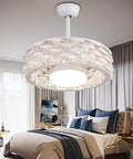 Smooth Silent Bladeless Ceiling Fan With Easy Remote And Bright Led Lights Zero Fuss Operation Total Game Changer For Chill Living Rooms And Kitchens Clean White Look Easy Breezy Setup Daily in a modern bedroom.