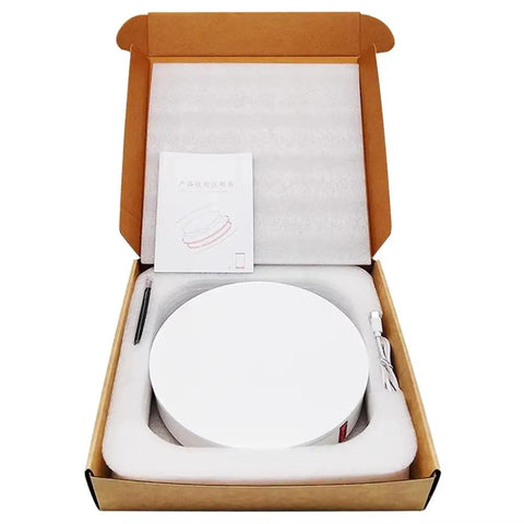 Premium Electric Rotating Turntable Display Stand in packaging with manual and Type C cable for photography use.