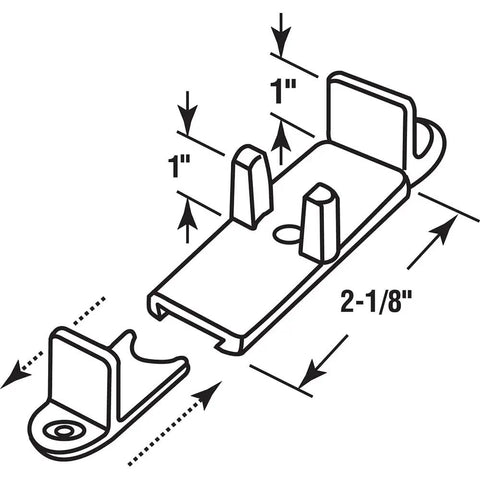 Heavy Duty Dark Brown Bypass Door Guide One Inch Tall With Fully Adjustable Bottom Mount, detailed dimensions and design features.
