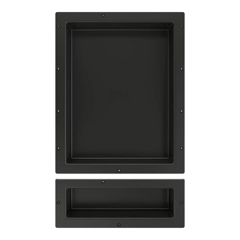 Double Recessed Shower Niche Shelf In Black, Two Tier 16x26x4 Inch Shower Storage, Tile Ready Surface, front view
