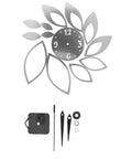 DIY Silver Mirror Leaf Wall Clock Sticker Kit With Modern Hollow Floral Design Self Adhesive Wall Decal For Living Room Bedroom Office Decor Silent Movement Easy Peel And Stick Elegant Home Accent, silver mirror leaf clock set with hands and mechanism