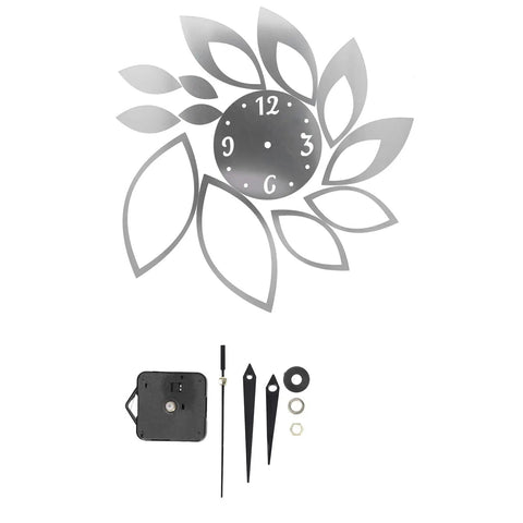 DIY Silver Mirror Leaf Wall Clock Sticker Kit With Modern Hollow Floral Design Self Adhesive Wall Decal For Living Room Bedroom Office Decor Silent Movement Easy Peel And Stick Elegant Home Accent, silver mirror leaf clock set with hands and mechanism