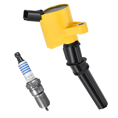 Yellow Ignition Coil Pack Set Of 10 DG508 Curved Boot For Motorcraft Spark Plug SP479 Delivers Power Gains And Smoother Idle Fits Ford F150 F250 E150 Expedition Lincoln Replacement For FD503 DG457 C1417.