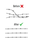 Comparison of barbed wire fence before and after using Effortless Fence Fixer Barbed Wire Stretcher And Tightener For Barbed Wire Electric Fence Wire Horse Fencing And Net Wire Fencing 60 Second Stretch For Water Gaps And Short Runs Made In The USA.