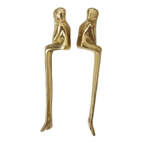 Brass Thinker Shape Cabinet Pulls Gold Finish Artful Abstract Drawer Handles For Cabinets And Furniture 146x27x32mm