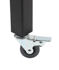 Close-up of the wheel mechanism of the Badass Expandable Folding Security Gate 51 By 36 Inch Black Rugged Steel Door.