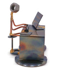 Handmade Metal Software Developer Figurine hand welded recycled metal art desk accessory side view at computer desk