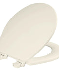 Toilet Seat With Quick Release Easy Clean Hinges For Deep Cleans, Durable Enameled Wood, Round Biscuit Color, Soft Contours