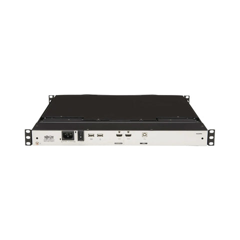 Slick Short Depth One U Rackmount Kvm Console With An 18 Point Five Inch Hd Lcd Screen And Hdmi Plus Usb Ports showing back view with ports.