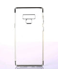 Clear acrylic phone case with precise cutouts for a rectangular camera and fingerprint sensor on white background.