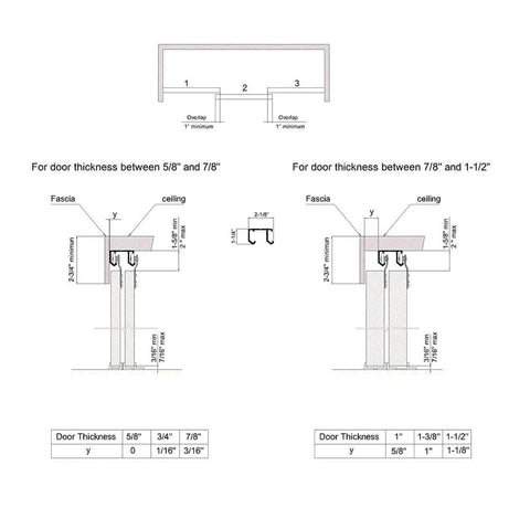 Beefy 106 Inch Double Track Sliding Closet Door Hardware Kit For 2 Or 3 Bypass Doors Up To 100 Lbs Per Door Ceiling Mounted Top Hung Track Cut To Fit Silver Finish diagram