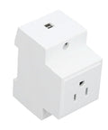 Built Like A Tank Din Rail Power Outlet Socket With Flame Retardant Nylon Housing And Real Deal Copper Conductors For Dependable US Electrical Panels Handling 110 To 250 Volt 15 Amp Draw, white, compact design.