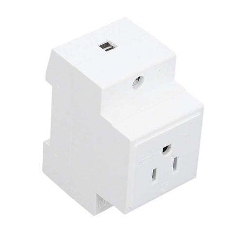Built Like A Tank Din Rail Power Outlet Socket With Flame Retardant Nylon Housing And Real Deal Copper Conductors For Dependable US Electrical Panels Handling 110 To 250 Volt 15 Amp Draw, white, compact design.