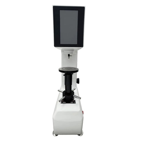 Pro Grade Digital Rockwell Hardness Tester With Smooth Touchscreen And Dead On Measurement Precision For Tough Metal Work, front view with touchscreen.
