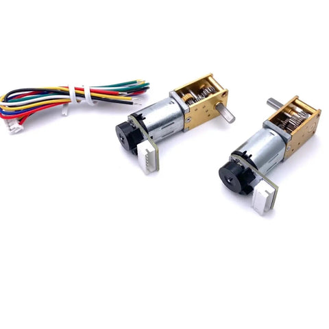High Performance Gw12-N20 Micro Gear Motor With Abrupt Encoder Output For Robotic Arms and Automation Projects featuring two gear motors and wires.