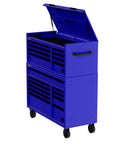 Real Deal 54 X 24 X 72 Inch Steel Rolling Tool Chest Hutch Combo Cabinet for the Daily Grind Heavy Duty Build Smooth Rollers in vibrant blue.
