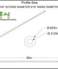 Heavy Duty 6061 Aluminum Spacer 5/8 OD X 5/16 ID X 36 Inch Long Unthreaded Round Standoff Bushing profile size diagram.