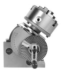 Solid Six Inch Universal Indexing Head For Milling Machines Featuring Heavy Duty Three Jaw Chuck And Cnc Rotary Axis Tailstock Kit side view with precision details.