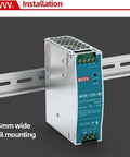 48V DC DIN Rail Power Supply 120W 2.5A With Wide Input 85 to 264 VAC on 35mm DIN rail for industrial automation.