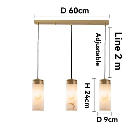 Marble Pendant Light E27 Home Modern Minimalist Decorative Lamps 3 Head Adjustable Hanging Lamp Living Room Dining Room Bedroom,for Restaurants, 3 cylinder shades, gold accents, 60cm width, adjustable height