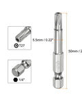 Heavy Duty T27 Security Torx Bits 1/4 Inch Hex Shank 2 Inch Long S2 Steel Magnetic Tamper Resistant Star Driver close-up view
