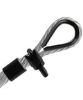 Close-up of cable with thimble and clip from 30 Piece Stainless Steel Wire Rope Kit With Cable Clips Thimbles And Aluminum Crimp Sleeves M3 One Eighth Inch Black For Indoor Outdoor Rigging And Cable Support