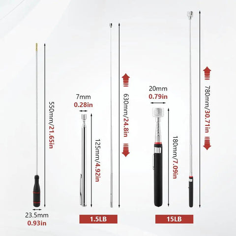 3 Pc Awesome Telescoping Magnetic Pick Up Tool Kit With Bendable Spring Magnet Stick And Flexible Grabber Set That Lets You Reach Deep Into Tight Spots For Auto Repair Jobs Without Any Hassle, 550mm and 630mm