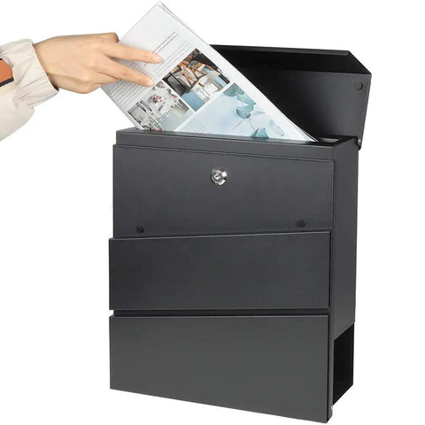 Large Capacity Mailbox With Key Lock For Outside, Wall Mount Steel Mailbox With Newspaper Compartment, Heavy Duty Outdoor Mailbox, 14.4 x 13 x 4.2 Inches, Black