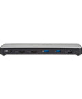 Slick Thunderbolt 4 Docking Station For Laptops Drives Dual Screens With 8K 60Hz Or 4K 144Hz showing ports and connectors.