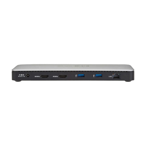 Slick Thunderbolt 4 Docking Station For Laptops Drives Dual Screens With 8K 60Hz Or 4K 144Hz showing ports and connectors.