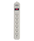 Front view of Must Have Surge Protector Power Strip With Six Outlets, Eight Foot Cord, 990 Joule Rating, Flat Plug, 120V Gray