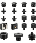 Game Changer 19 Piece Camera Screw Mount Kit featuring smooth 1 4 3 8 and 5 8 thread converters displayed in black.