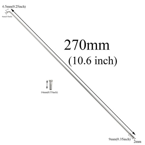 Diagram showing Stainless Steel Bike Spokes 270mm 14G Set With 14mm Nipples For Mountain And Road Bikes dimensions.