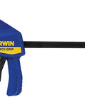 One Handed Bar Clamp Set 12 Inch Medium Duty Five Pack With Quick Change Button, blue handle, metal bar, 300 lb clamping power.